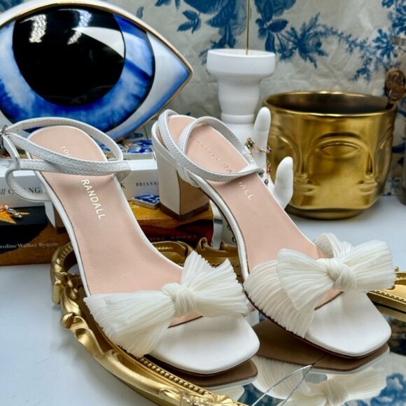 🆕 LOEFFLER RANDALL 🧿 NWOT Kimora White Pleated Bow Heel, Sz 6.5 - Picture 10 of 16